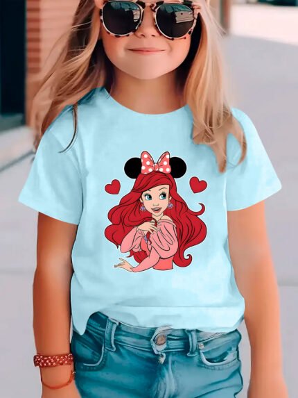 Disney'S Ariel Princess Playful Design, Unisex Kids' 180G T-Shirt, 100% Pure Cotton Short Sleeves, Comfortable, Casual Summer Children'S Clothing Shirt, Perfect As a Birthday Gift for Family And Friends.