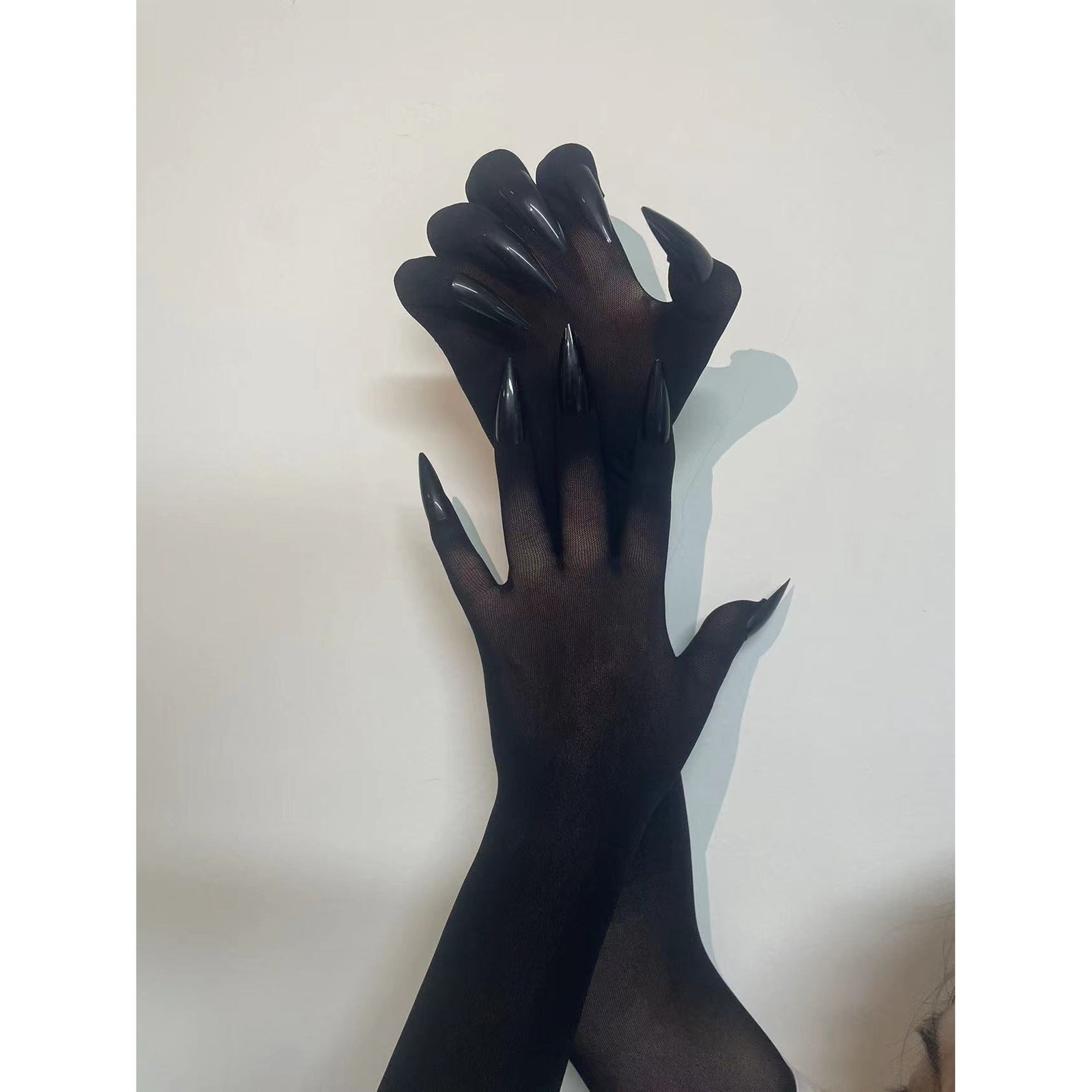 811d5b3b170645d2af30bc952c771c2b-goods.jpeg A Pair of Ultra-Thin Breathable Five Finger Seamless Elastic Restraint Zentai Male to Female Cosplay 30D Black Kigurumi Stockings Gloves with Nail Service - Image 1