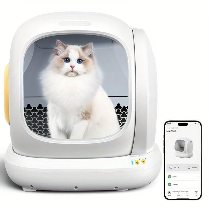 818875ff-a689-4bd4-a082-1447406a5278.jpg Self Cleaning Litter Box, Automatic Cat Litter Box Self Cleaning For Multiple Cats, Odor Removal Anti Pinch Kitty Litter Box, APP Control Smart Litter Box With Liners Bags, Without Battery - Image 1