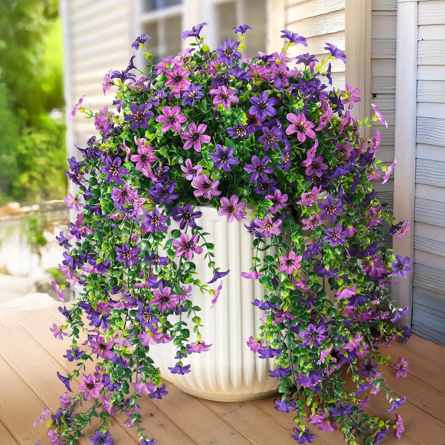 825e1ab1ea2a463aa5ea2c45617aed3a-goods-1.jpeg 2pcs Artificial Hanging Flower Plant - UV-Resistant Silky Daisies & Eucalyptus Leaves, Realistic Outdoor/Indoor Fall Decor for Porch, Garden, Thanksgiving, No Maintenance Plastic Hanging Basket, Garden Decorations, Seasonal Home Accent, Vibrant Color Display, Durable Plastic Flowers - Image 1