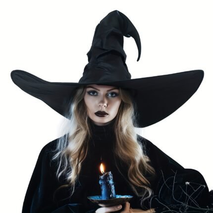 Funky Oversized Black Witch Hat for Women - Wide Brim, Polyester Party Accessory
