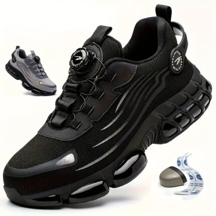 Men's Breathable Work Shoes - Heavy-Duty Safety Shoes with Reflective Stripes, -like & Metal Toe Cap, Lace-Up Low-Top Design, Ergonomic Arch & Cushioned Comfort for Industrial, Construction, Warehouse, - All-Weather Traction Tread (Black) - Ideal for Work & Casual Wear (Multi-Color Options Available) - Durable & Secure Fit Safety Shoes, Non Slip Work Shoes Women, Boots for Men, Composite Toe Shoes for Men, Stealth Toe Shoes for Men, Work Boots for Women,