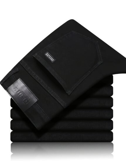 Men's Classic Straight-Leg Jeans Pants - Stretch Comfort Fit Formal & Casual Pants, Machine Washable All-Season Trousers for Office, Casual Attire - Classic Black Business & Jeans Pants, Flexible Comfort Wear, Sophisticated Look, Smooth Texture Fabric, Office Attire, Timeless Design, Durable Construction, Adult Clothing