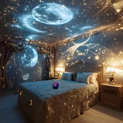 Magical Starry Sky Projector with Voice Control & USB Power - 7-Color Star & Moon Night Light for Christmas Halloween Birthday Parties, ABS Anti-Drop Lampshade, Indoor Living Room Ambient Decor, Mood Lighting, Party Lighting, Geometric Design, Fantasy Theme, Durable Construction, Highquality Plastic, Colorchanging Lamp, Party Planners, Gift Shoppers