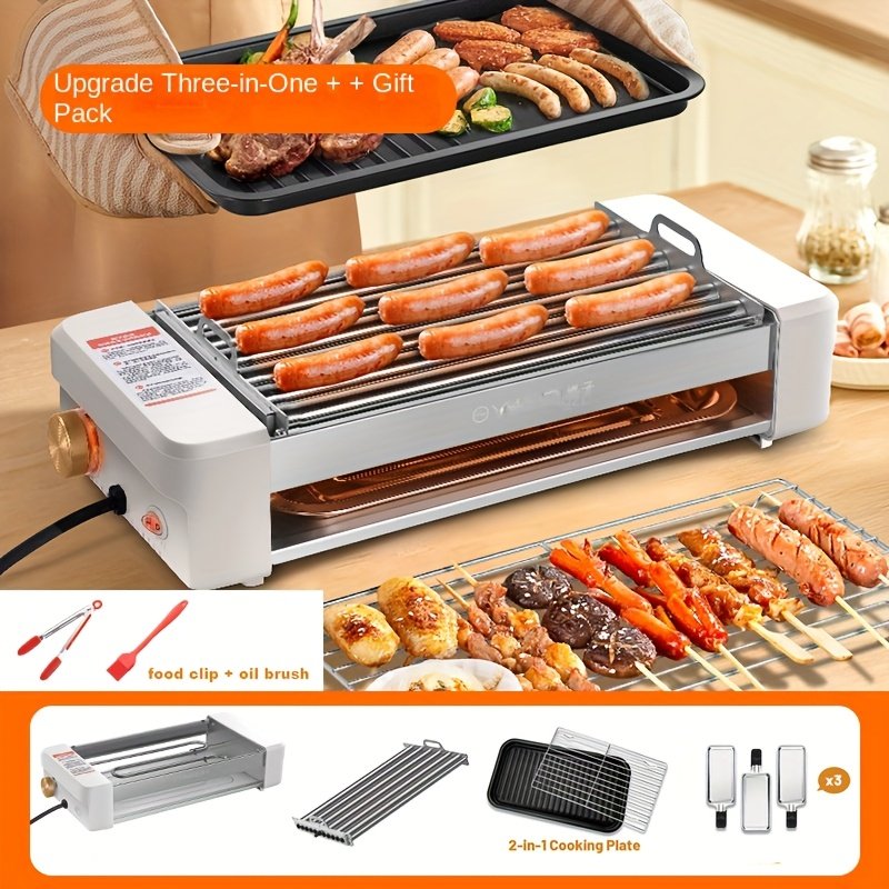 83f31cdb-7324-4e89-9c0c-4ae4c188cfbf.jpg 4-in-1 Multifunctional Sausage Grill with Three-Dough Dish and Silicone Oil Brush, Non-Stick Countertop Barbecue Rack, Adjustable Temperature, Removable Pan, Easy to Clean, Suitable for Kitchen and Dormitory - Image 1