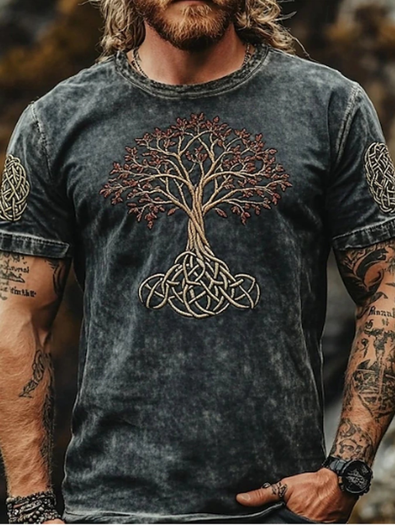 8409c1b06d694778a64067ef1a89d6f8-goods.jpeg Men's Celtic Tree of Life T-Shirt - Dark Gray Vintage Shirt with Knot Designs - Soft Everyday Medieval Clothing for Cosplay & Themed Events - Machine Washable Cultural Apparel, Casual Wear, Intricate Embroidery, Durable Construction, Embroidered Top, History Lovers - Image 1