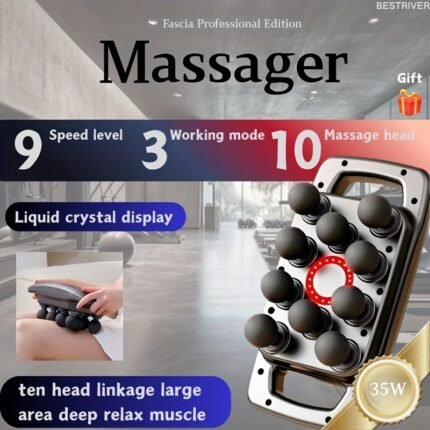 1pc 10-head Massager, Type-C Fast Charging, Deep Muscle Relaxation Instrument, 9 Levels Of Force Adjustment, 4900 Rpm Strong Brushless Motor, 2000mAh Battery Upgrade, Low Noise Design, Suitable for The Whole Body, Waist, Back, Legs. Nice Gift!