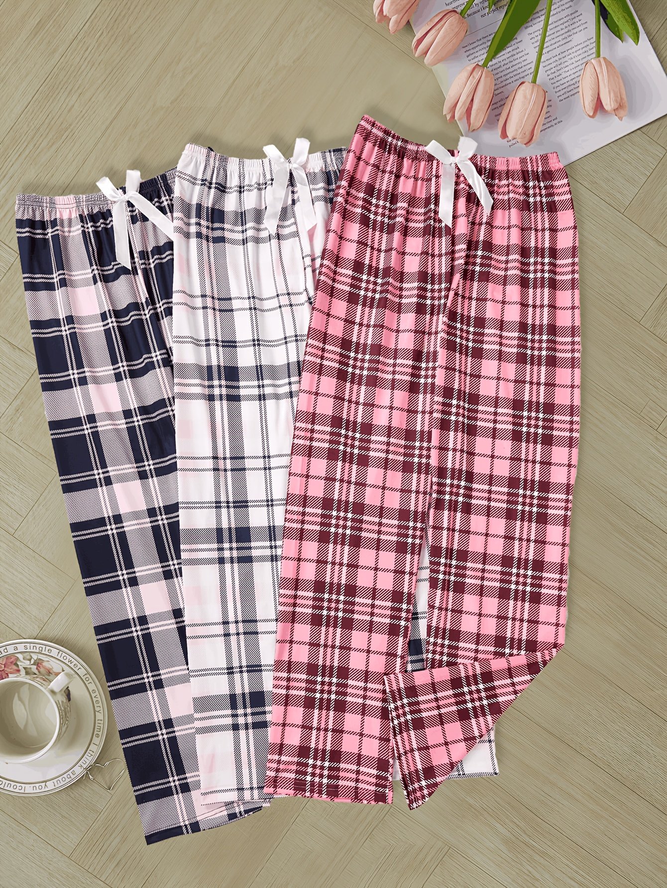 8489c024-703b-448c-963e-68e7c41ccf6b-1.jpg 3-Piece Women's Plaid Pants Set, Suitable for All Seasons, Casual Comfort - Image 1