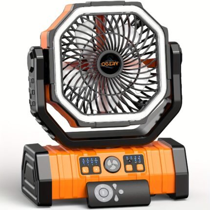 20000mAh Portable Camping Fan with Remote, LED Lantern, Oscillation & 4-Speed Quiet Operation - USB Dual Charging Ports, LED Light, Long-Lasting Lithium Battery for Camping, Travel, Home, Emergency - Lightweight & Stable Base for Tent, Car, Office - Ideal Power Outage Backup