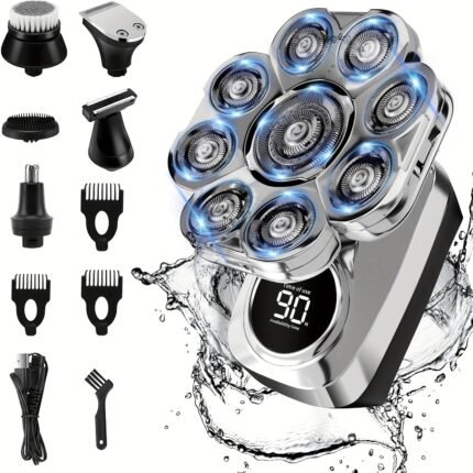9D Head Shavers for Men, Upgraded 6-in-1 Mens Grooming Kit, Detachable Bald Head Shavers for Men, Wet/Dry LED Display, Type-C Charging, Easy to Carry Men's Electric Razor, Best Gift for Father's Day And Birthday, Mens Shavers for Head, Electric Shaver for Men, Head Shavers for Bald Men High Quality, Wet Dry Head Shavers for Bald Men, Mini Shaver for Men High Quality, Travel Grooming Kit, Wet Dry Shaver, Stylish Trimmer, Modern Grooming Tool, Highquality Shaver,