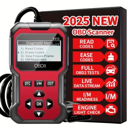 2025 Latest OBD2 Scanner Code Reader - CAN Diagnostic Tool for All 1996+ OBDII/EOBD Protocol Vehicles, Read & Clear Error Codes, No Battery Needed, Engine Light Check, Live Data Stream, DTC/V/M/E Exit Buttons, Red & Black Design, Vehicle Diagnostics, Userfriendly Interface, Durable Construction, Automotive Scanner For Professional/motorcycle, Obd For All Car, Vcd, Obd Scanner, Diagnostic Tool