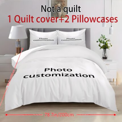 Customize Your Personalized Photo 2/3pcs Set Customize Your Exclusive 3pcs Quilt Cover and Pillowcase Set, Custom Photos, Pictures, Suitable for All Seasons, Bedding Set - Polyester Quilt Cover with Zipper Closure and Pillowcases, 3pcs set 1*quilt cover +2*pillow cases, no core, machine washable - suitable for bedroom and camping