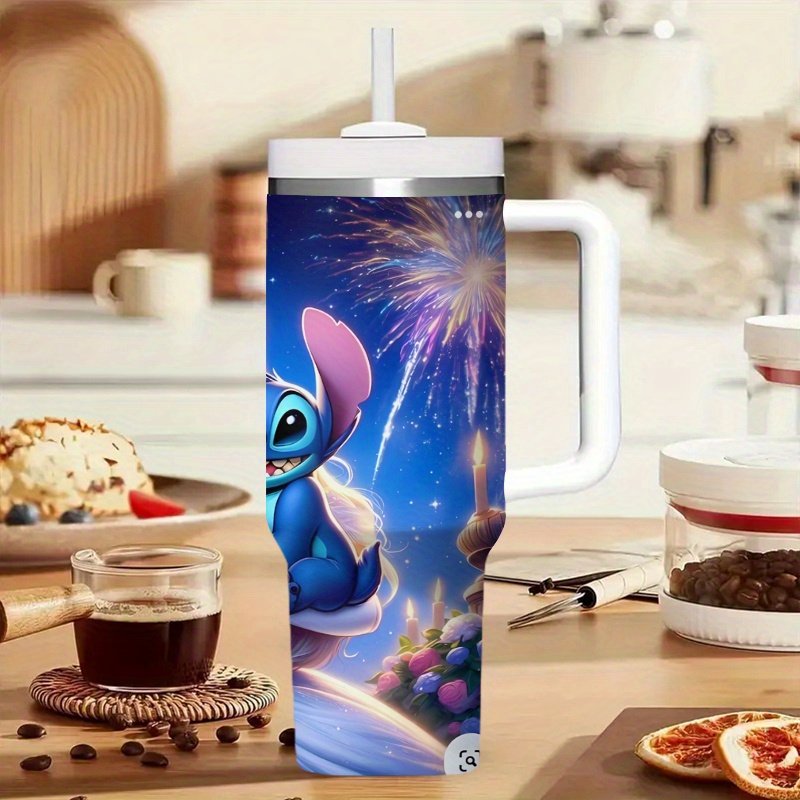 8639813247b44f08be03039e67ad900a-goods.jpeg 1pc Stitch & Cinderella 40oz Insulated Stainless Steel Travel Tumbler with Lid & Straw - Magical Night Design, Leak-Proof, BPA-Free, Ideal for Valentine'S Day, Easter, 4th of July, and More, Reusable Round Tumbler for Adults, BPA Free Tumbler | Magical Night Design | Durable Drinkware, Tumbler - Image 1