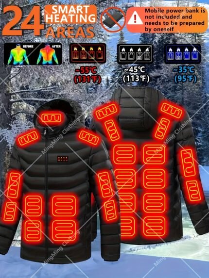 Claude OBM Men's Functional Heated Jacket, Four Controls, Three Speeds, 21-Zone Intelligent Constant Temperature Warming Coldproof Electric Coat for Autumn and Winter