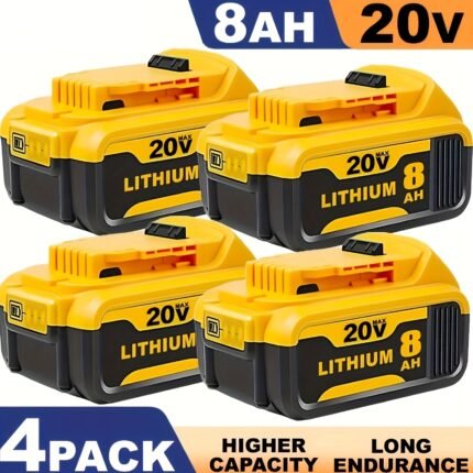 4-Pack for Dewalt 20V Max Lithium-Ion High-Capacity 8.0Ah Replacement Batteries with 3-LED Power Meter, Long-Lasting Runtime, Overcharge/Overheat Protection, Compatible with DCB200/DCB201/DCB203/DCB206/DCB210/DCB204/DCB207, DCD/DCF/DCG/DCS Tools & Chargers (No Memory Effect, 8000mAh Each, 4-Pack Value Bundle) - Ideal for Heavy-Duty Drills, Saws, Grinders, Sanders, Batteries All Sizes, Batteries Battery, Lithium Battery Charger, Battery