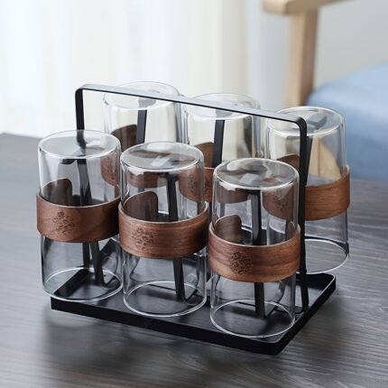 6pcs High Borosilicate Insulated Glass Set - Universal Reusable Drinking Glasses, Elegant Ceremonial Water Glasses with Holder - For Home, Office & Parties - Perfect Gift for Christmas, Thanksgiving, Valentine's, Easter, New Year Festivities