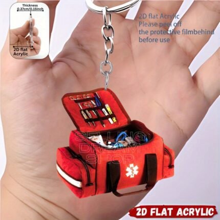 2D Flat, Emergency Medical Kit Keychain - with Chain, Compact First Aid Case for Backpacks, Car Keys, Gifts - Ideal for Medical Professionals, Outdoor, Travel, Everyday Carry - Perfect Christmas, Halloween, or Party Favor - (1/3/4/7 Options Available), Travel Essentials, Minimalist Design, Durable Accessory, 2D Flat