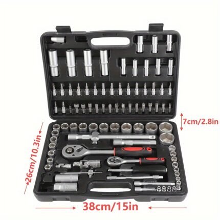Mechanic's Multi-Function Wrench and Socket Tool Set with Case - Large, Medium, Small Ratchet Wrenches for Automotive Repair