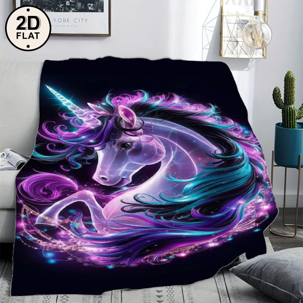 896f5d193eb5606497a3a32005d3a81d.jpeg 1pc Soft & Cozy Flannel Blanket - Magical Unicorn Galaxy Throw with Purple, Blue, Neon Accents - All-Season Luxury Bedspread or Couch Cover - Perfect Gift for Women, Teens, Unicorn Lovers - Plush Home Decor for Living Room, Bedroom, Dorm - Durable Flannel Fabric, Dreamy Aesthetic, Highquality Material, 2D Flat - Image 1