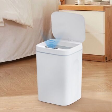 PRIMEGAE 4.22 Gallon Touchless Trash Can with Motion Sensor - Automatic Lid, Durable Plastic, Oval Design for Kitchen, Bathroom, Bedroom, Office - No Electricity Needed, Modern White Garbage Bin, Bathroom Trash Can, Sleek Waste Bin, Smooth Surface Bin