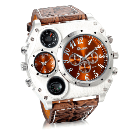 Men 2 Time Zone Big Quartz Watch Mens Faux Leather Wrist Watch Casual Sports Wirstwatch