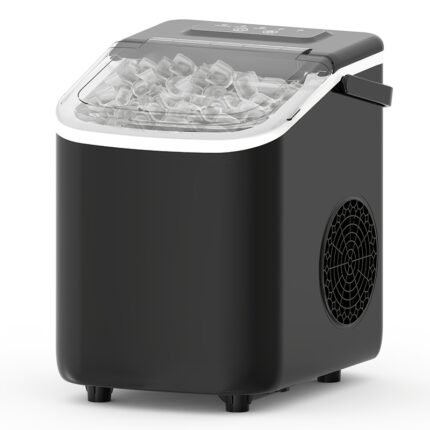 Ice Maker with A Handle On The Countertop. It Can Make 9 Bullet-shaped Ice Cubes In 6 Minutes, with A 24-hour Ice-making Capacity Of 26 Pounds. It Is Equipped with An Automatic Cleaning Function And Comes with An Ice Basket And An Ice Scoop., Ice Maker with Handle, Large Capacity Ice Making Machine, Ice Making Machines for Restaurants, Ice Machine with Handle, Portable Ice Maker, Home Ice Production, Kitchen Appliance, Compact Design, Sleek Ice Machine, Highquality Ice Machine, Ice
