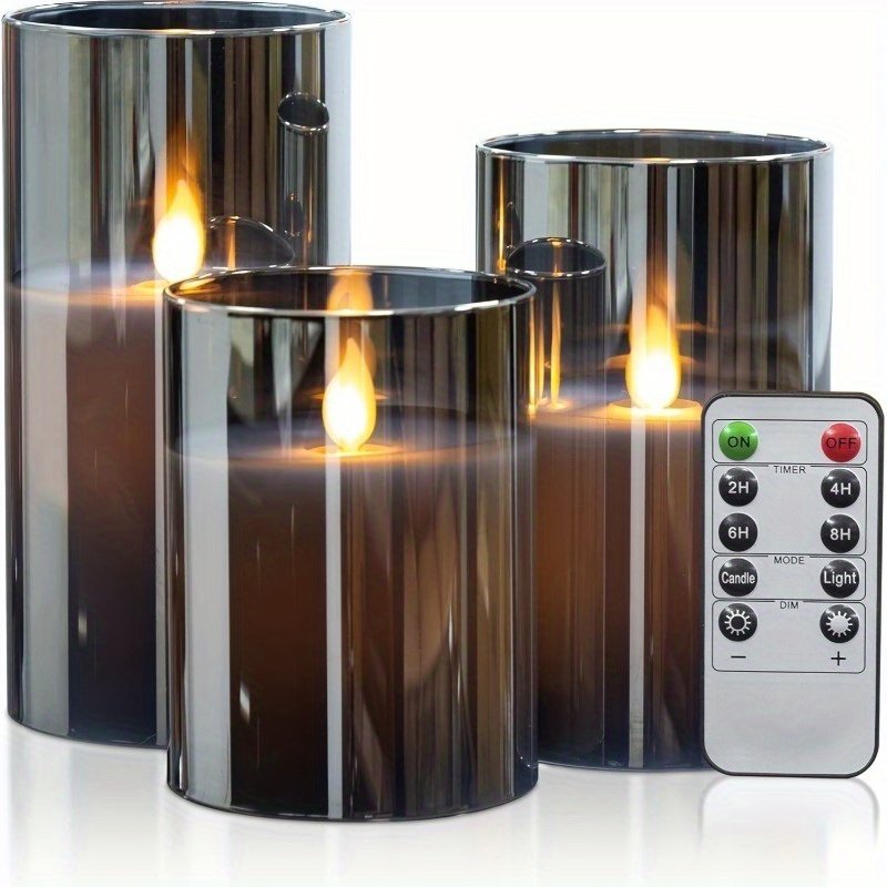 8a3973cee840444e8e048c572974348f-goods.jpeg 3D Absorbent Flameless Column LED Candle with Remote Timer, Battery Powered, 1pc Grey True Wax Candle Set with Realistic Flickering Flames, Suitable for Parties, Weddings, and Home Decor, Without Battery - Image 1