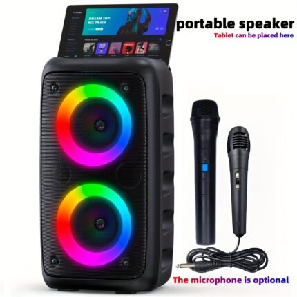 Karaoke Machine with 1 Wireless Microphone, 1 Wired Microphone, Adult Portable Speaker, PA System with LED Lights Singing Karaoke Speaker, Supports TF Card/USB, AUX Input, TWS Suitable for Party Use, Karaoke Night, Home Karaoke, Modern Karaoke Gadget, Portable Design, Durable Speaker, Highquality Sound, Dual Microphone System, USB Karaoke Device, Music Lovers, Social Gatherings