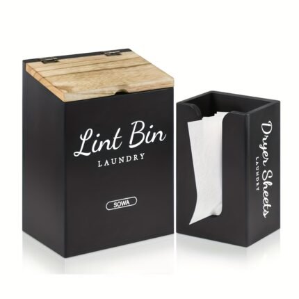 Dryer Tissue Rack Set for Laundry Room, Wooden Dryer Bin with Lid, Dryer Tissue Storage, Wall Mounted And Magnetic Usage for Dryer And Washer Accessories