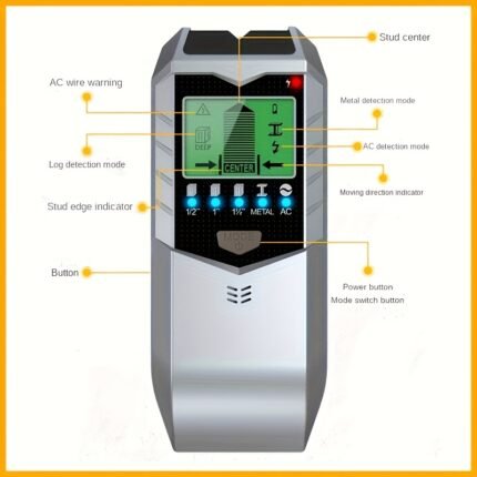 See through walls! Wall detector, accurate positioning without blind spots. Multifunctional wall detector, accurate detection, wide range of applications. Make drilling no longer dangerous, with AC warning function. Wall detector can detect metal, wood and live wires hidden in walls, ceilings and floors, can be used for metal detection, wood detection and current detection. Delivered without battery