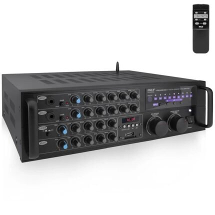 Pyle Bluetooth Karaoke Mixer and Amplifier System with 2000 Watt Peak Power, Dual Channel Stereo Design, Rack Mountable Professional DJ Mixer with USB/SD Card Readers, LCD Display, 9-Step Digital Key Control, Echo and EQ Controls, Multiple RCA Audio/Video Inputs and Outputs, Wireless Streaming from Smartphone, Tablet or PC, Ideal for Karaoke Parties, Home Theater, PA Systems, and Live Music Entertainment