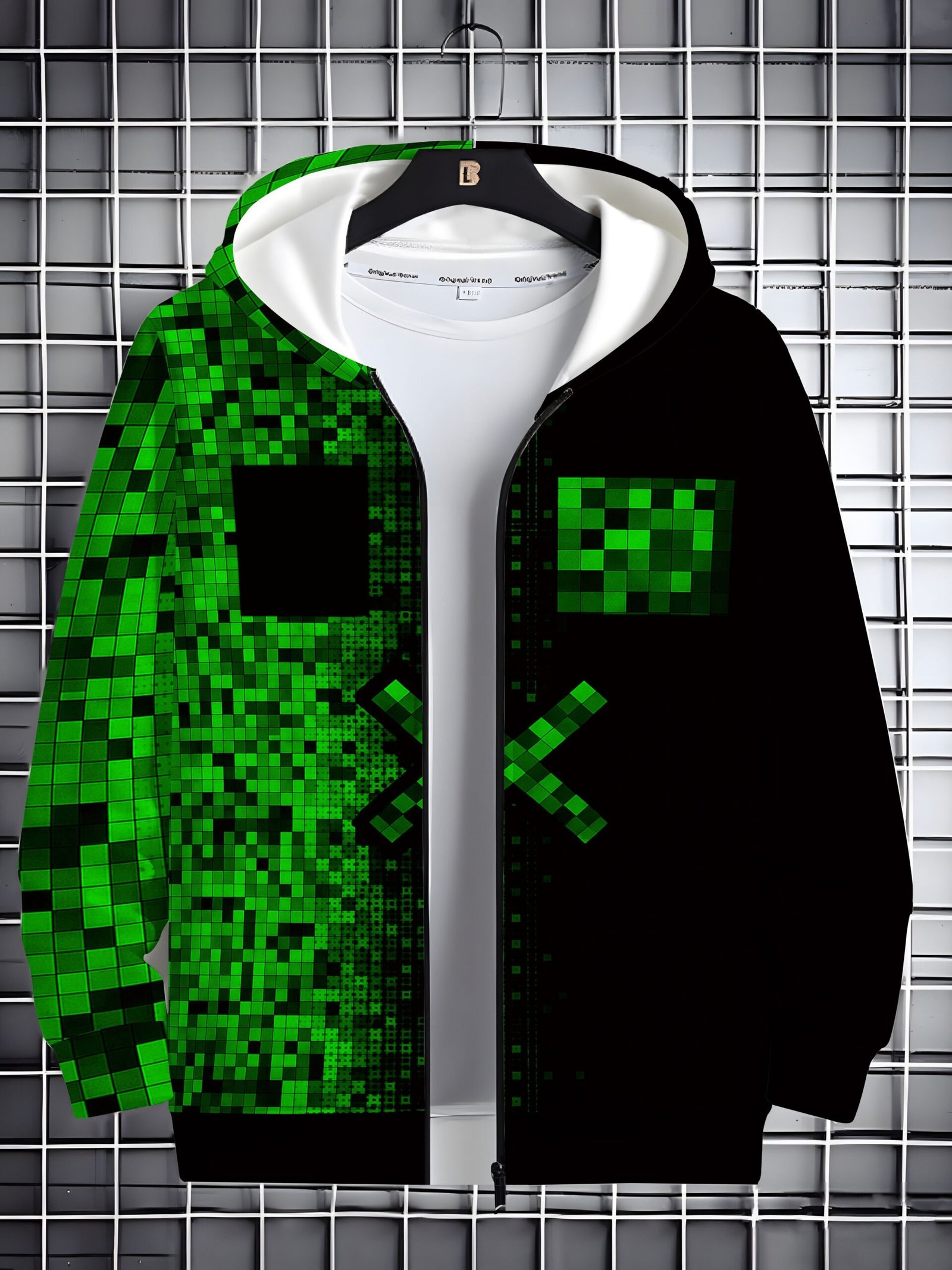 8e73fd88-a849-442f-beaf-8a641fea2f2a-scaled-1.jpg Boys' Casual Zip-Up Hoodie with Vibrant Pixel Art Print - Black & Orange Contrast, Regular Fit Spring/Fall Sweatshirt for Casual Attire, Spring Fall Clothing, Durable Fabric Sweatshirt - Image 1