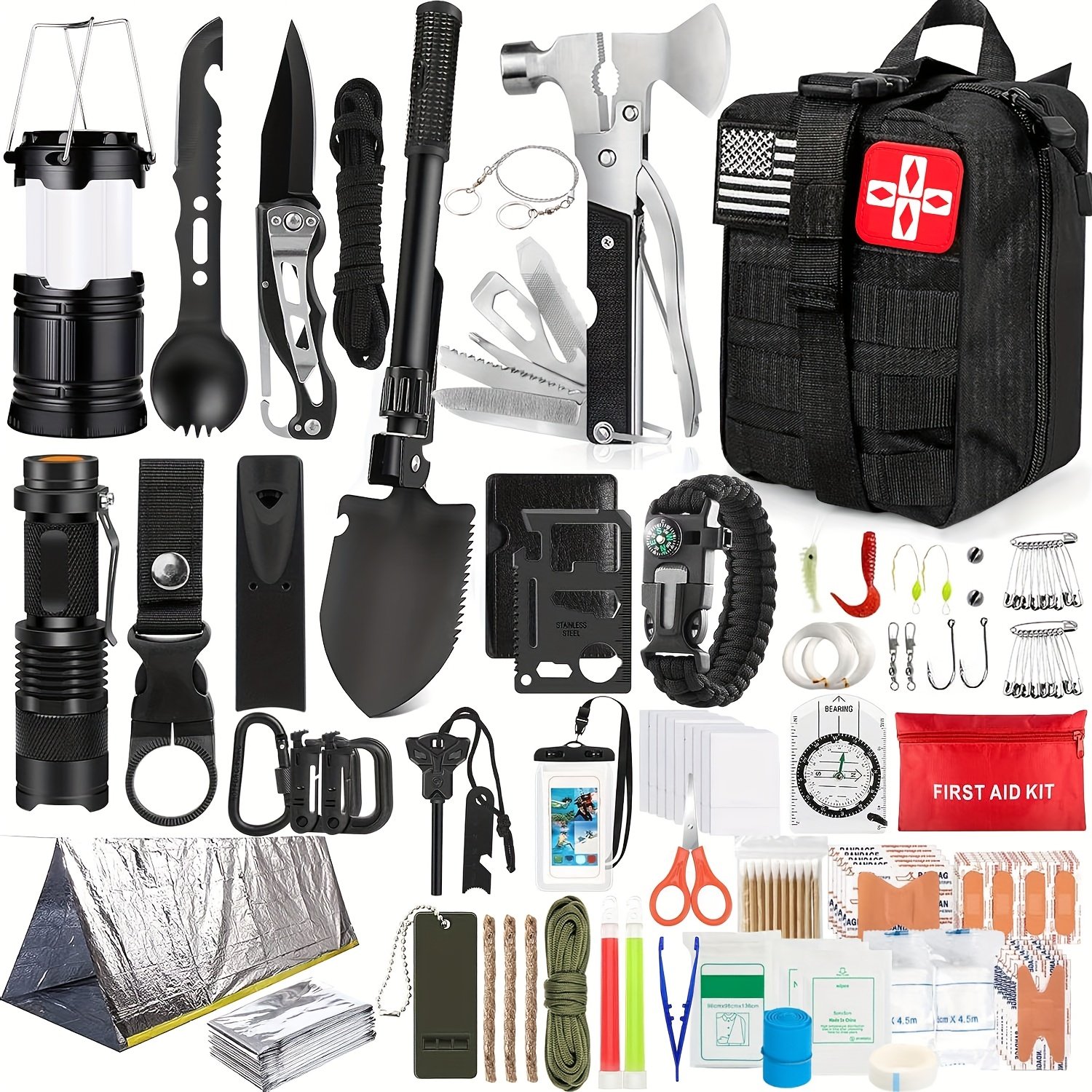 8e9f49c4-41f5-40e7-831f-d7f25efd1474-1.jpg Survival, 14/152/258pcs Professional Survival Gear And Equipment with Molle Pouch.Outdoor Shovel. Outdoor Multifunctional Tool.for Men Dad Husband Who Likes Camping Outdoor Adventure - Image 1