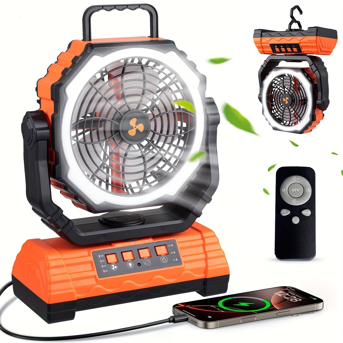 8ece61b8-2ed2-4ccf-b3fd-7221e606ce46-1.jpg Cold Air Battery Powered Fan with 4LED Lantern, 20000mAh Dual Motor Camping Fan, 4-Speed Adjustable Desktop Fan with Hook, Remote Control Portable Outdoor Fan Suitable for Tents, Power Outages and Construction Sites - Image 1