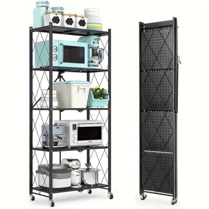 3/4/5-Tier Unmounted Home Display Rack, Featuring Wheeled Multi-layer Storage Shelf, Portable Floor-standing Multifunctional Utility Rack, Collapsible Display Rack, Storage Accessories, Display Stands, Standing Shelf