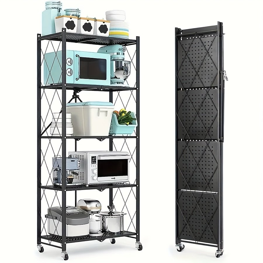 8ed3f1c7-db00-43d6-8743-44cc17002a34-1.jpg 3/4/5-Tier Unmounted Home Display Rack, Featuring Wheeled Multi-layer Storage Shelf, Portable Floor-standing Multifunctional Utility Rack, Collapsible Display Rack, Storage Accessories, Display Stands, Standing Shelf - Image 1