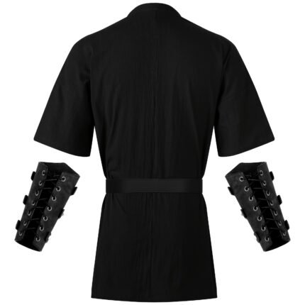 3pcs Renaissance Costume Men Medieval Viking Tunic Knight Costume Faux Leather Arm Guards And Shirts