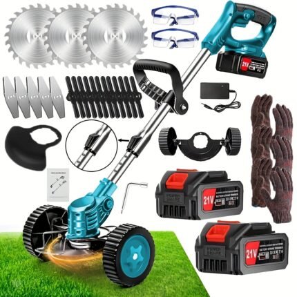 New Heavy Upgrade! Mower, Multi-function, Mower Electric, Household Portable Electric Mower, 21V with 2 Lithium Batteries, 3 Kinds Of Blades, Lithium Battery Cordless Hand-held Mower, Yard Multifunctional Mower Lawn Edger Gift for Father