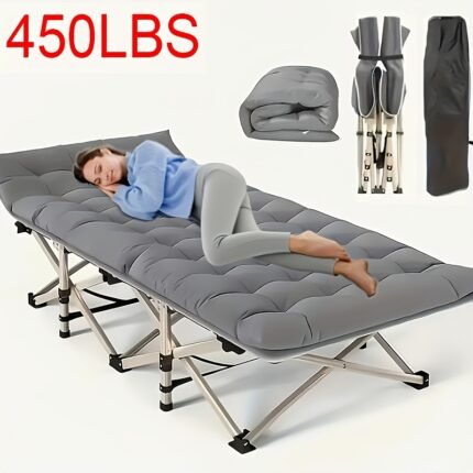 75-Inch Outdoor Folding Bed, Camping Bed with Flip Mattress(Set Only), Camping Bed(No Mattress), Portable Foldable Guest Bed with 450/500/600 Lbs Capacity, Heavy-Duty Bed with Carry Bag for Teens, Adults, Travel, Garden, Balcony, Available in Grey And Light Blue