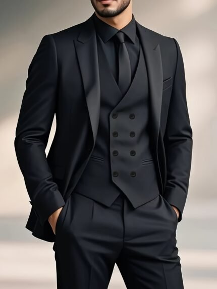 Men'S Three-Piece Suit with Vest, Trousers, and Jacket for Weddings and Important Occasions