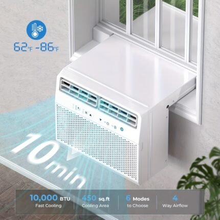KNDKO U-Shaped Air Conditioner Window Unit 8000/10000/12000BTU, Cools Up To 450/550 Sq. Ft, Quiet Window Air Conditioner, Energy Saving, 6 Modes.8, 000/10000 BTU Portable Air Conditioners, 4 Modes Portable AC Unit With Fast Cooling/Remote/24Hrs Timer