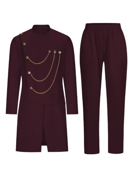 Men's Casual Long-sleeved Two-piece Suit Mid-length Top And Trousers