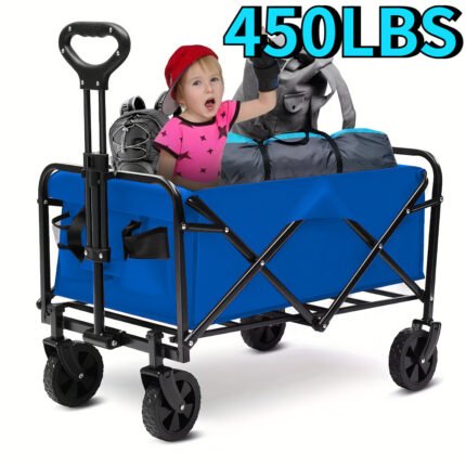 INBRAVE 450/330/220LBS Capacity Heavy-Duty All-Terrain Folding Cart - iron Frame and 800D Oxford Fabric, Foldable Multi-Purpose Wagon for Camping, Gardening, Beach, Shopping,Track and Field Equipment Transport Vehicle, No Assembly Required, Wagons Carts Heavy Duty Foldable Clearance