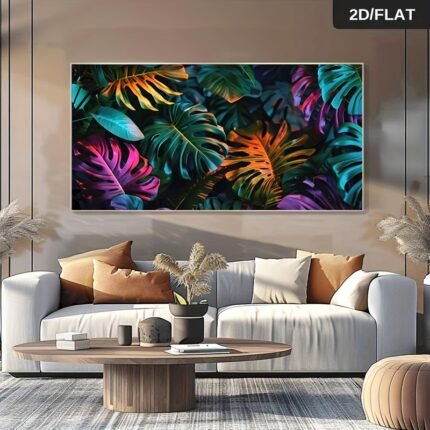 2D Flat 1pc 23.62*47.24in/60cm*120cm Frameless Modern Abstract Gradient Color Tropical Rainforest Leaves Print Wall Art Canvas Painting for Bedroom Retro Canvas Poster for Living Room Corridor Decoration