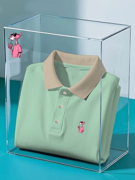 FE3817 Men's Pink Panther Graphic Shirt - Breathable Stretch Fabric Button-Front Collar Shirt, All-Season Casual Office Party Wear - Ideal Gift for Men (Dark Background), Versatile Clothing, Playful Design, Durable Construction