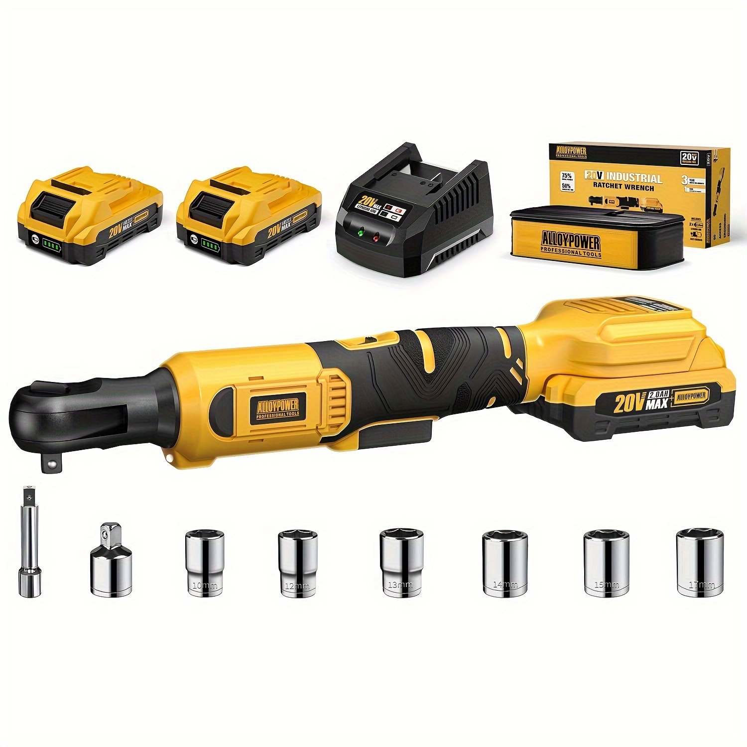 90b841b6-1d14-4620-a034-bb710b548aa7.jpg 3/8" Cordless Ratchet Wrench Set, 60FT-LBS (80N.m) Electric Ratchet, 2 X 20V Chargeable Power Ratchet Wrench With Variable Speed, LED Light, 6 Sockets, 1/4" Adapter, 3" Extension Rod - Image 1