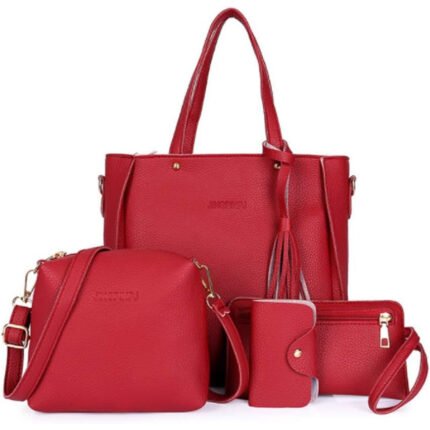 4pcs Women'S Handbag Set - Red Synthetic Synthetic Tote, Crossbody Bag, Wallet & Card Holder with Zipper Closure, Elegant Design for Everyday Use, Everyday Handbag|Sleek Handbag|Zipper Closure Bag, Purse Set, Small Tote Bag, Handbag for Women, Crossbody Bags for Women, Wallet for Women, Card Holder Bag, Travel Essentials, Stylish Accessory, Durable Material, Compact Handbag, Fashion Lovers, Work Essentials, Minimalist Design, Sturdy