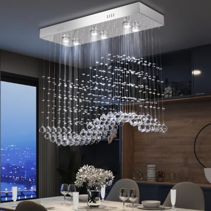 Crystal Chandelier For Kitchen Island, Modern Crystal Pendant Ceiling Light Fixture For Dining Room Linear Flush Mount LED Ceiling Lights, GU 10 Bulb, L31.5'' X H30.3''