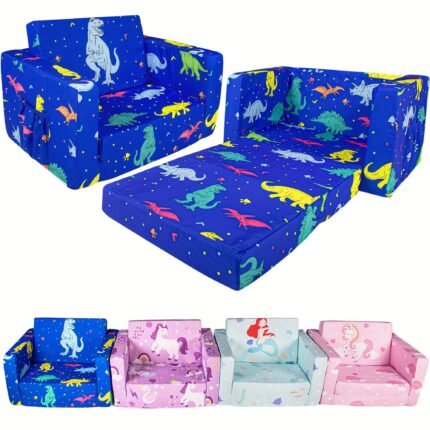 Kids Sofa, 2-in-1 Toddler Couch Fold Out, Soft Toddler Chair for Boys and Girls, Convertible Sofa to Lounger- Ideal for Reading and Playing, Living Room Decor and Accessories, Baby Essential Items, Cheap Baby Suff