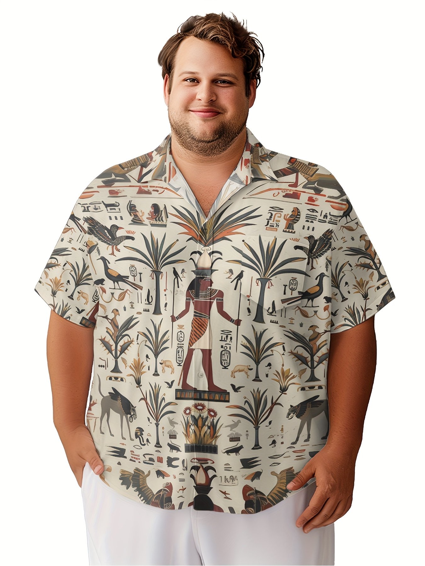 922982ca-3900-4230-852e-08c904252a3d.jpg 2025 New Men's Large Digital Print Casual Streetwear Shirt - Egyptian Hieroglyphic & Animal Print Collar, Regular Fit Short Sleeve, High-Quality Machine-Washable Fabric for Spring/Summer/Autumn, Independence Day & Vacation Style, Affordable Luxury, Summer Fashion, Allseason Fabric, Holiday Style, Trendy Design, Durable Material, Printed Top, Fashion Enthusiasts, PLUS SIZE - Image 1